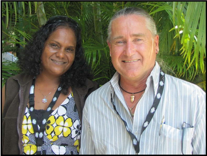 Mavis Kerinaiua, who works as an Australian Government Indigenous Engagement Officer, with Peter Penley from the Office of Township Leasing